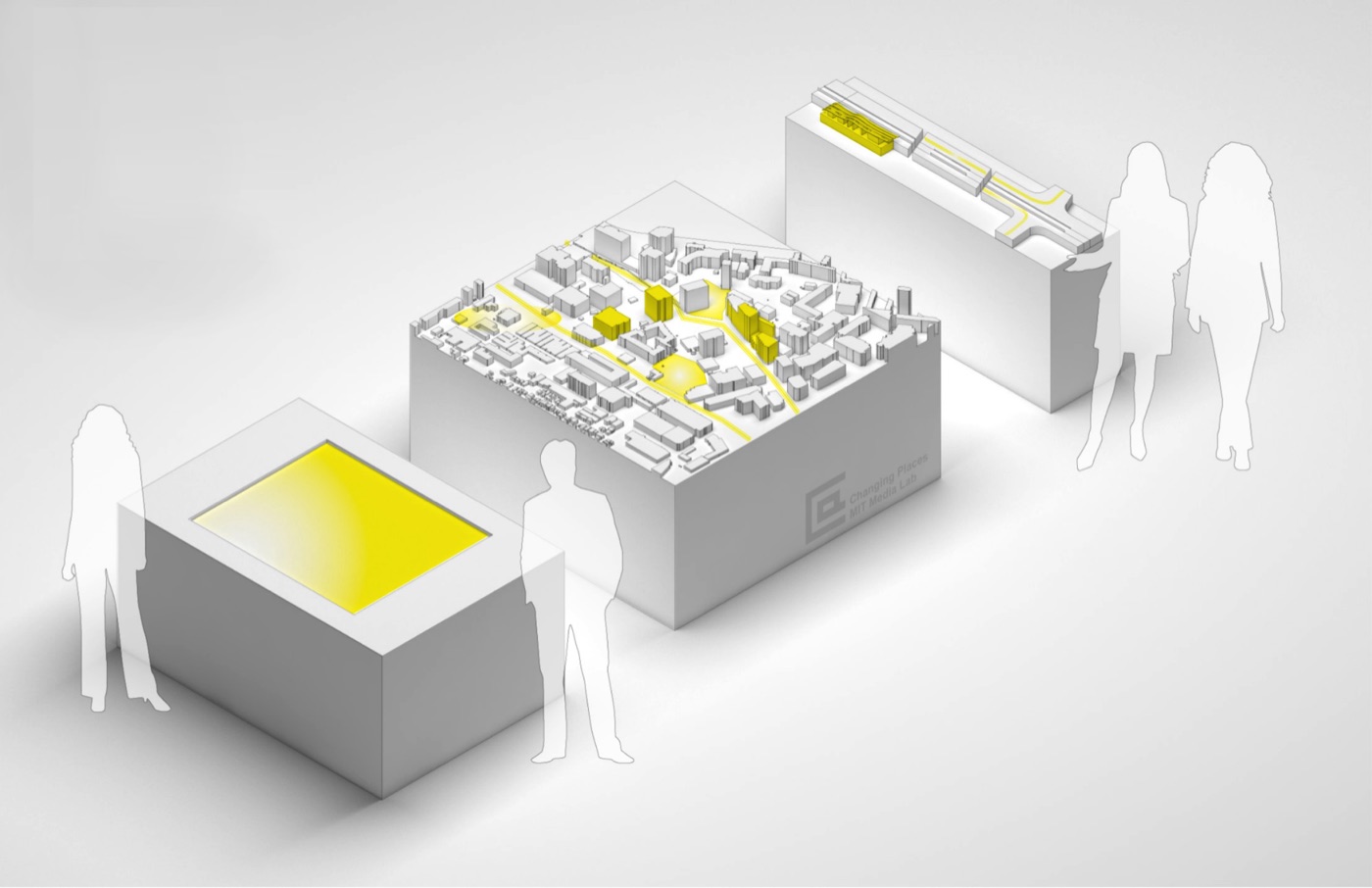 CityScope installation concept with interactive city and street models